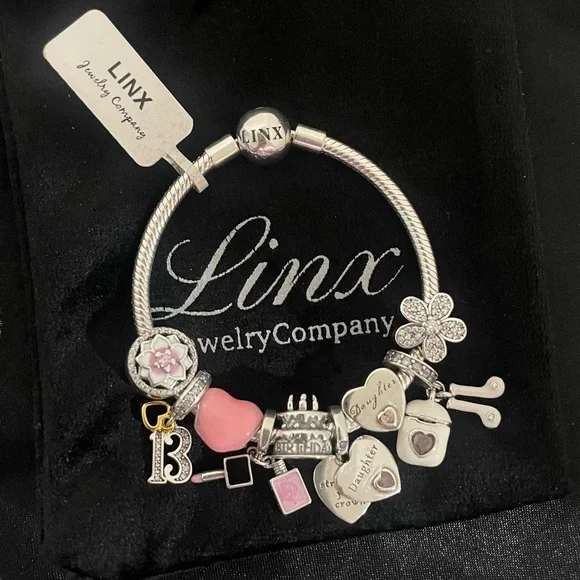 Linx Snake Chain Bracelet with Daughter and 13th Birthday Themed Charms - Picture 2 of 9